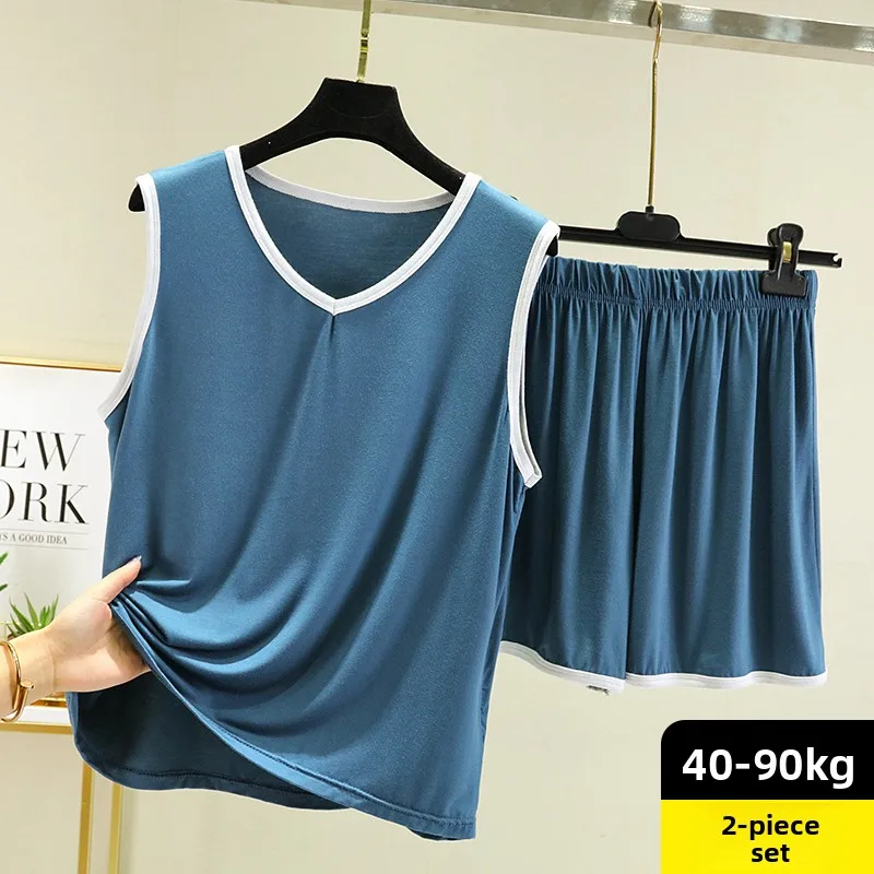 Conjunto de regata modal solta feminino verão tamanho grande spwear camada base fina alça irt orts conjunto de duas peças cor pura versátil