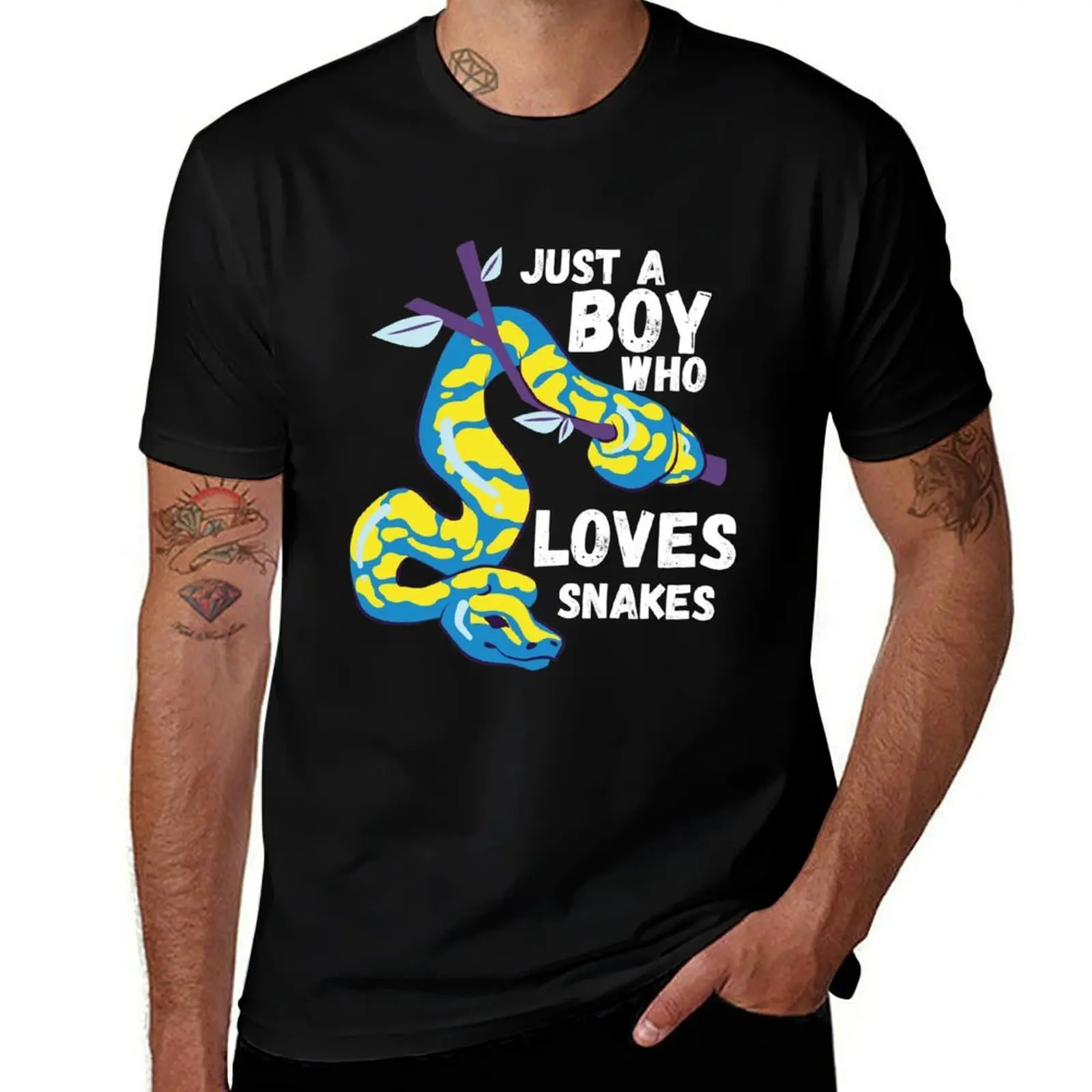Just a Boy Who Loves Snakes - Classic T-Shirt Basic Solid Color Short Sleeve Cotton Top