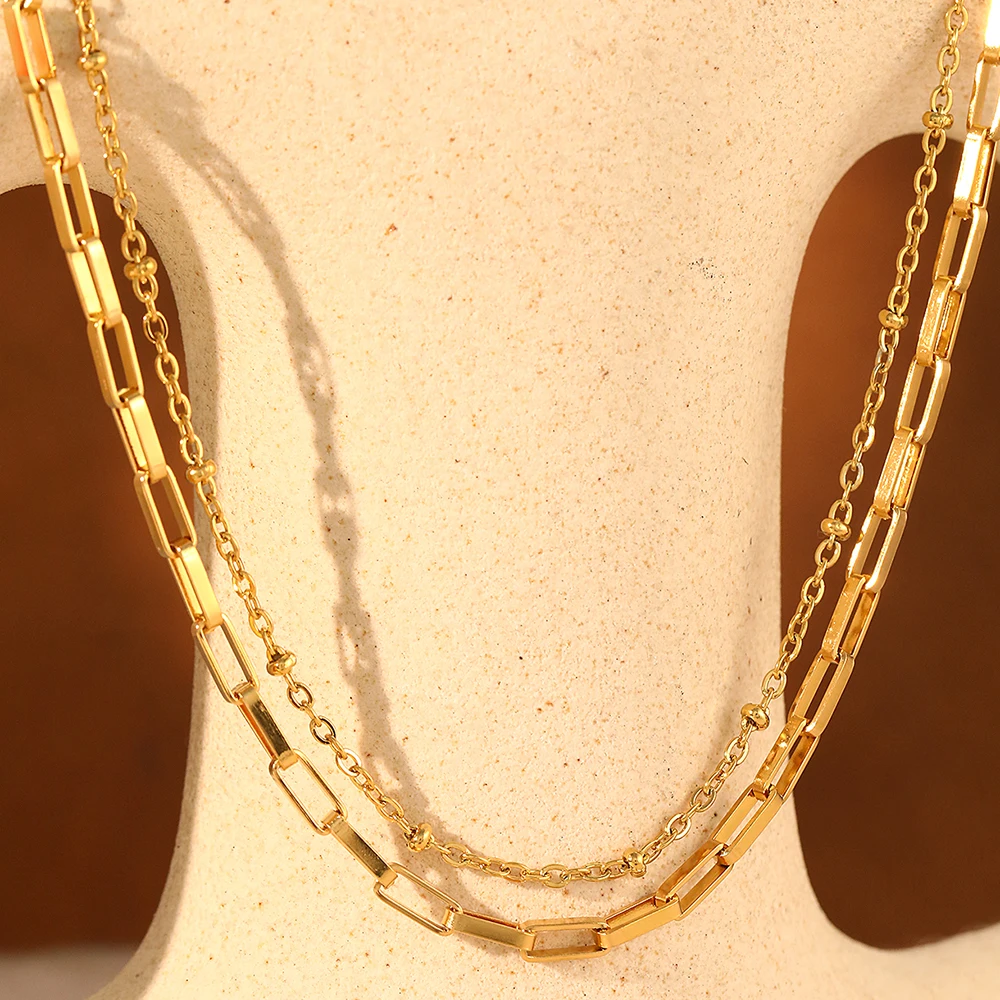 Stainless Steel Necklaces Minimalist Bilayer Clavicle Chain  Fashion Necklace For Women Jewelry Summer Seaside Beach Accessory