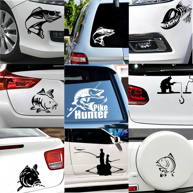 

Car-styling Funny Go Fishing and Carp Hunter Car Decal Stickers 3D Car Styling Decoration on The Car Window Vinyl Glue Sticker