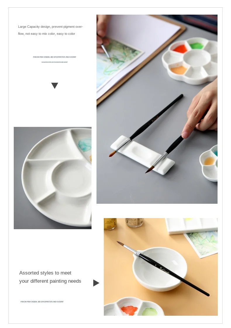 Palette de peinture en porcelaine à 20 emplacements avec couvercle - Plateau de mélange en céramique pour peinture, aquarelle, gouache, mélange de