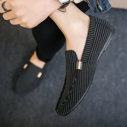 2024 New summer Men's Casual Trendy Shoes Striped Bean Shoes Men's Breathable and Durable Leisure Driving Shoes without laces