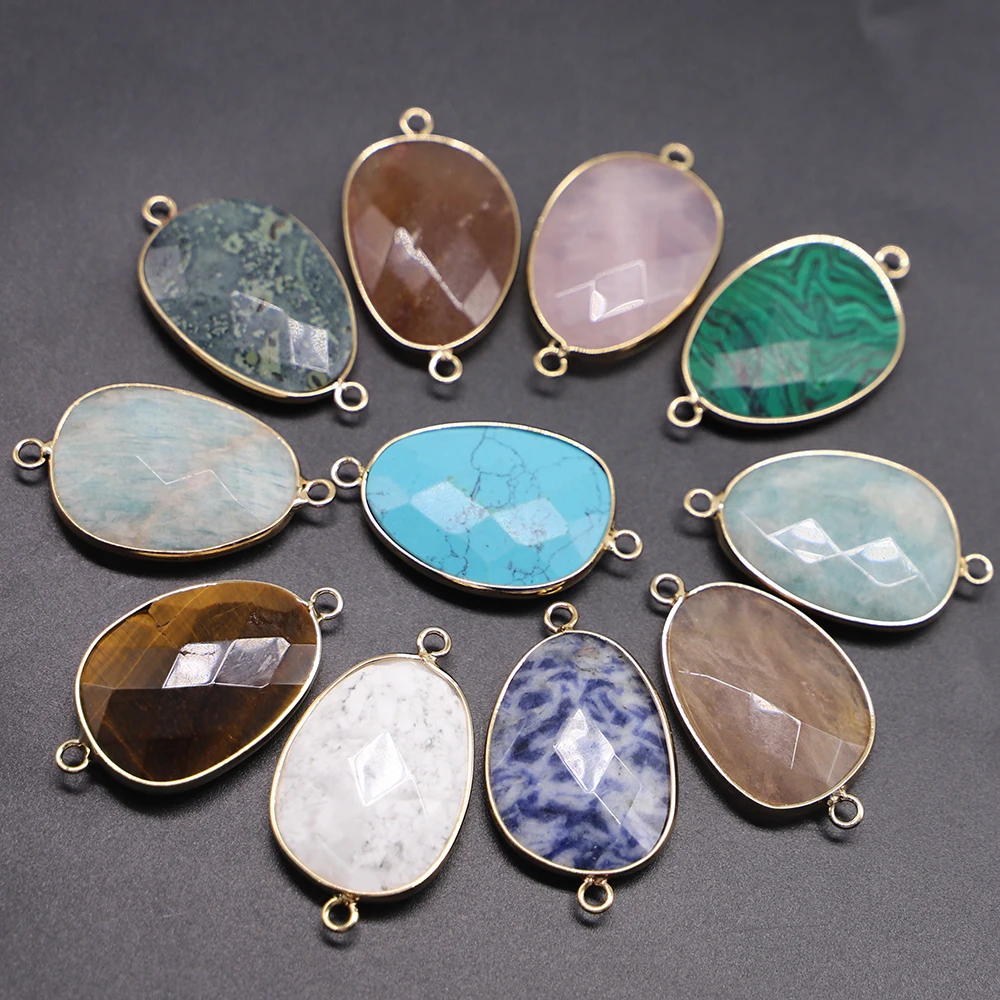 Exquisite Natural Stone Pendant Connectors Irregular Faceted Crystal Agates Link Charm DIY Jewelry Making Necklace Bracelet Gift