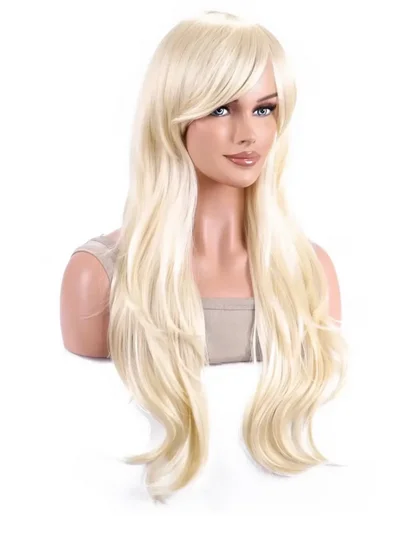 Wig Cosplay Barbie Anime Gres, Wig Cosplay Barbie, Wig serat suhu tinggi, kostum Cosplay panjang bergelombang, warna Blodne, untuk wanita