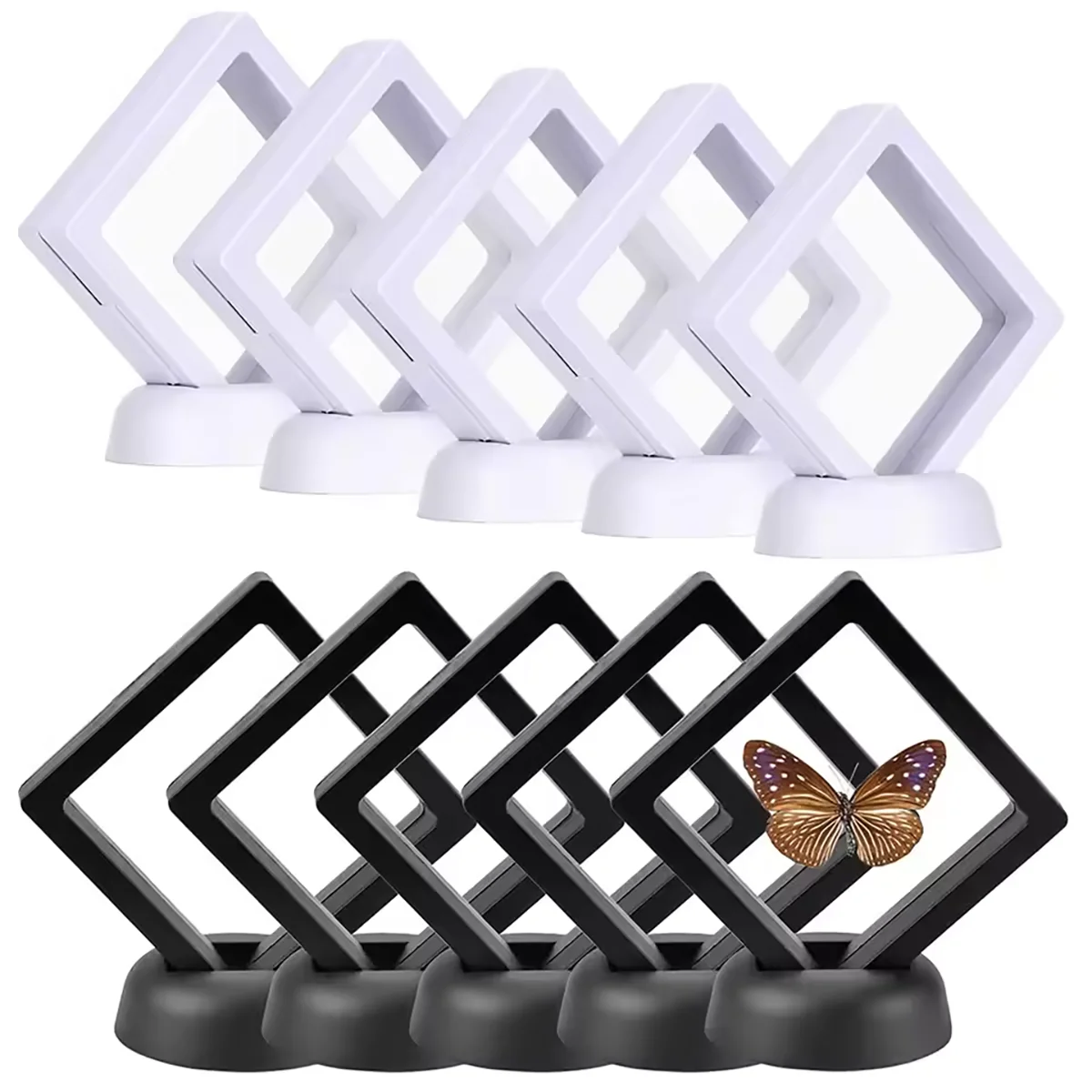 5Pcs Transparent PE Film Floating Display Case Frame Ring Necklace Earring Packaging Box Jewelry Coin Display Stand Holder