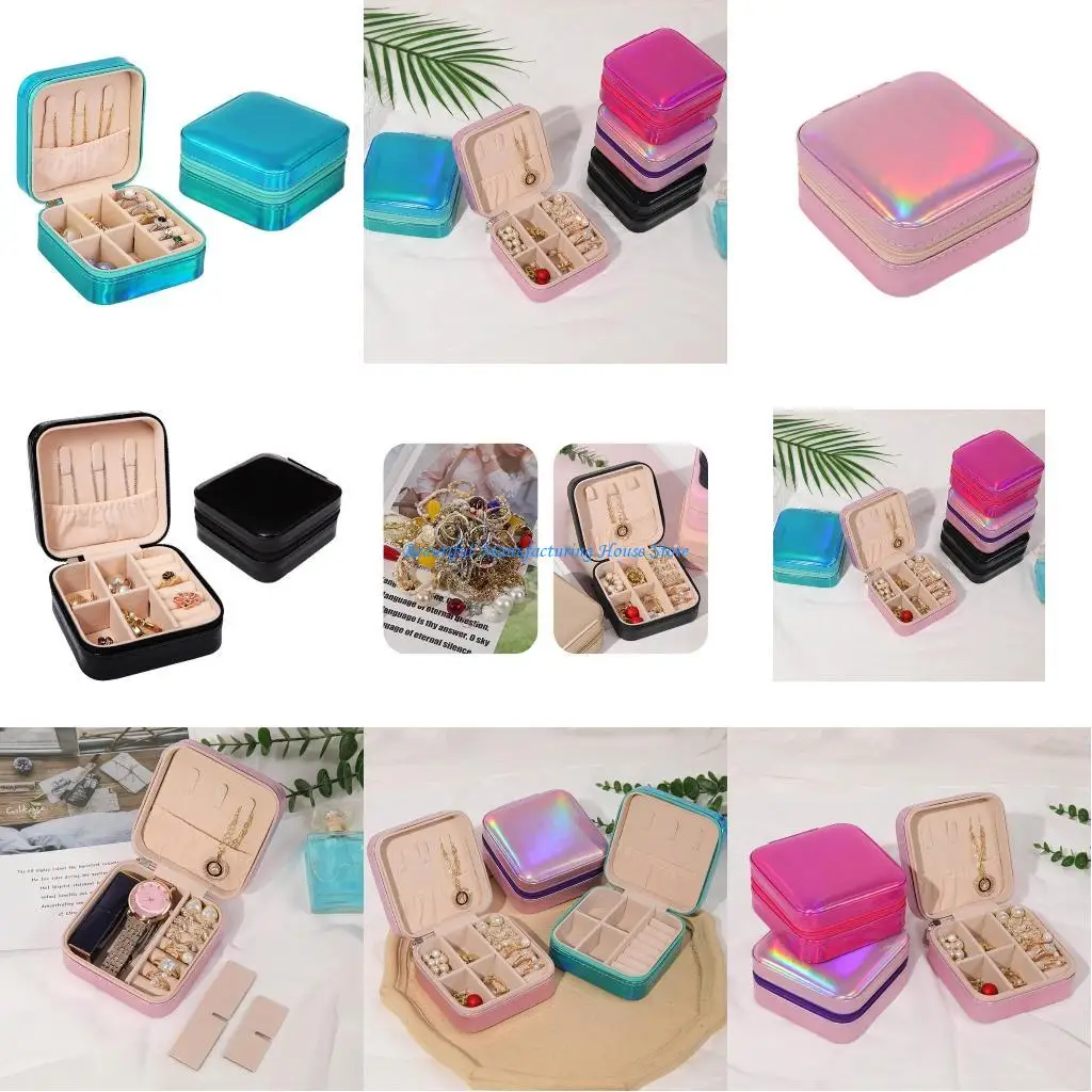 

E56A Small Portable Jewelry Box PU Leathers Travel Storage Cases for Rings Earrings Necklace Bracelets for Women