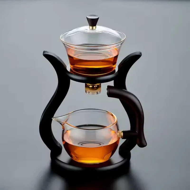 

Heat-resistant glass tea set Magnetic pulling water rotating cover bowl Semi-automatic teapot Lazy Kung Fu dripping pot
