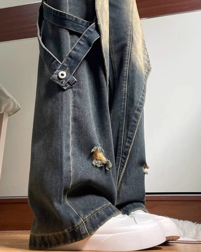 

American Style Retro Slim Wide Leg Jeans Men's Women's New Loose plus Size Slimming Pants High Waist Straight Jeans w77