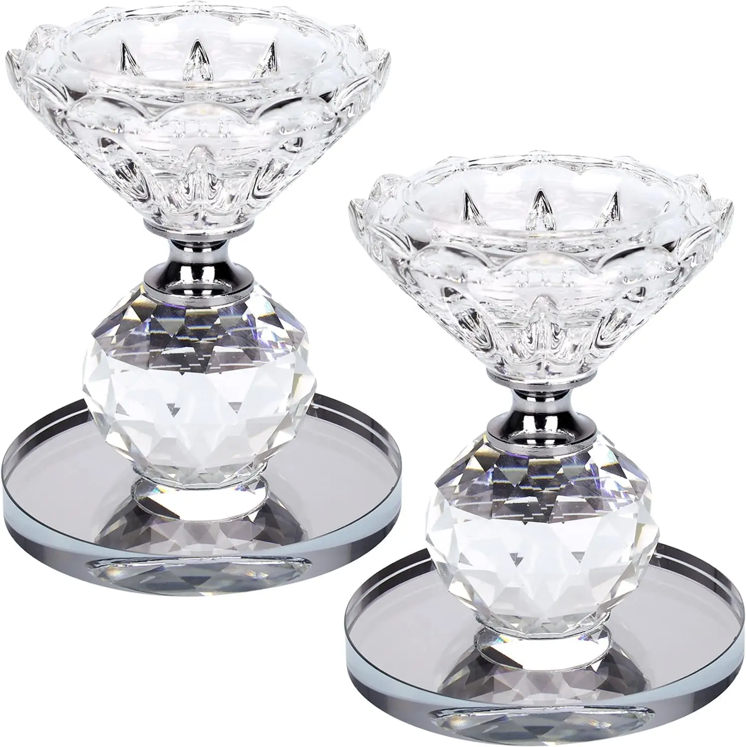 

Candle Holders Set of 2 – Diamond Cut Tealight Holders for Weddings, Anniversaries Romantic Dinners – Elegant Glass Candle Stand