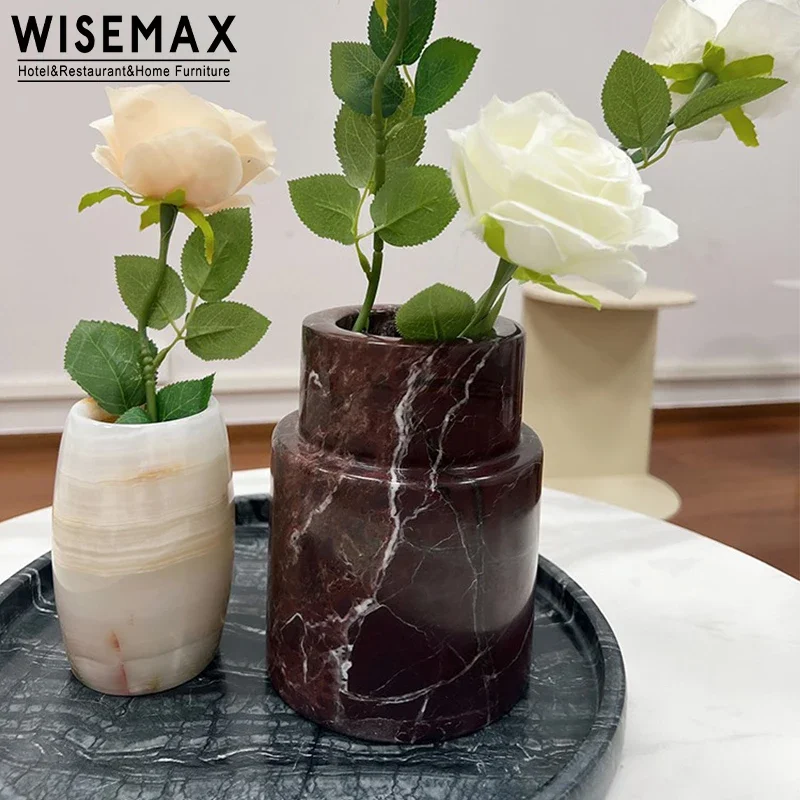 WISEMAX FURNITURE Home decoration artistic modern style marble flower vase greenery plants table vase set interior luxury decor