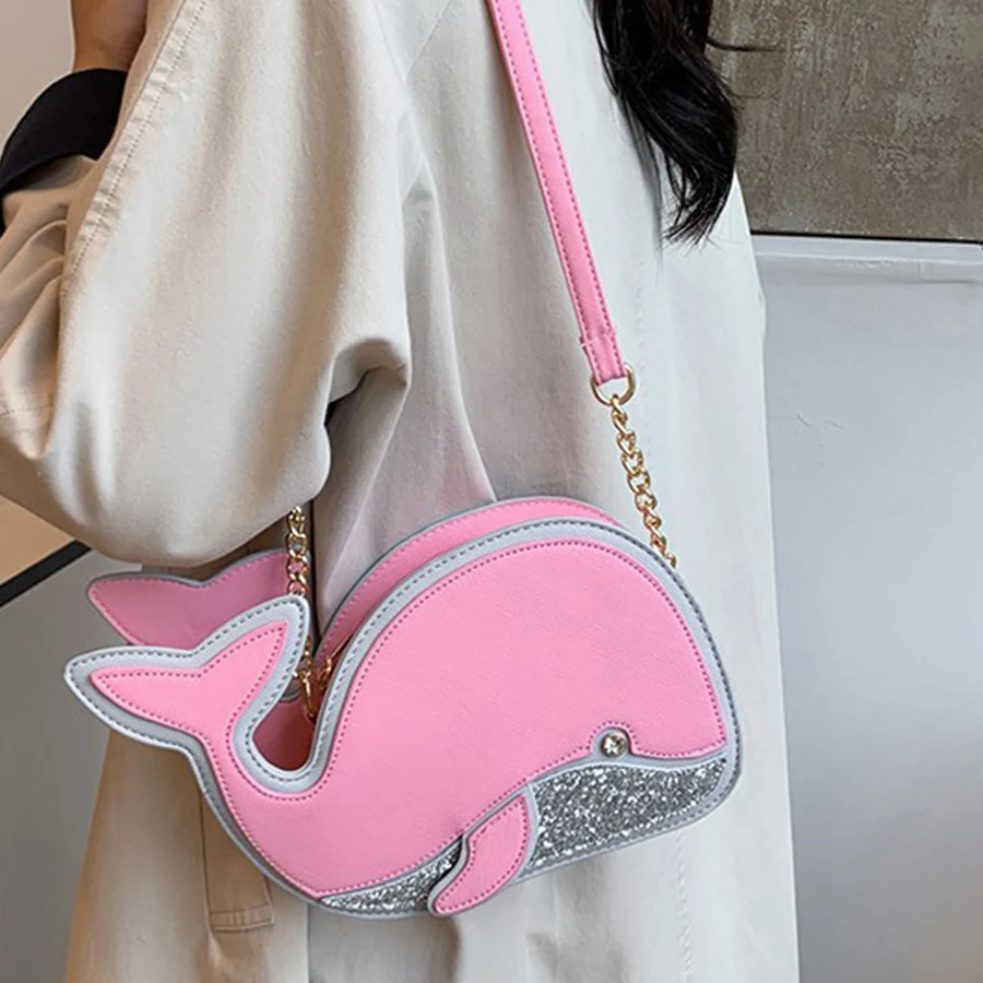 

Cartoon Little Whale Shape Handbag with Coin Purse Zip Crossbody Bag Small Purse Detachable Shoulder Bag Women's Satchel Bag Sac