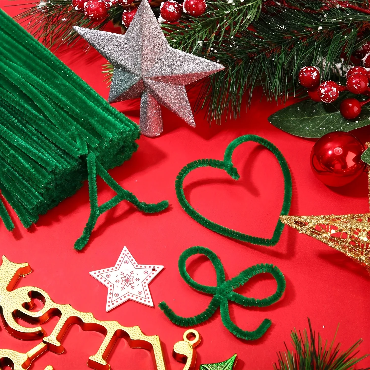 100 قطعة من منظفات الأنابيب باللون الأخضر الداكن، منظفات الأنابيب للحرف اليدوية، مصنوعات تنظيف الأنابيب، سيقان الشنيل لمستلزمات الفنون اليدوية للأطفال #5