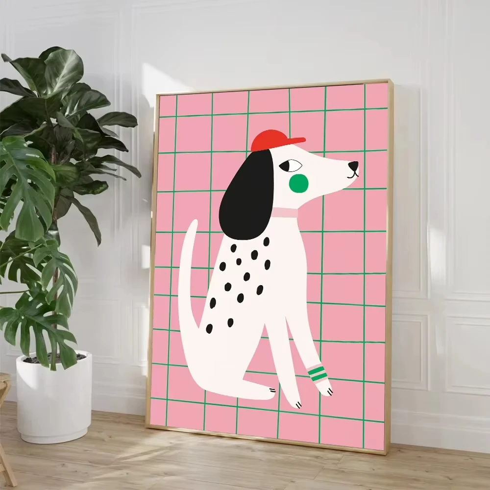 (1pc frameless)Cute Cat Fox Dog Horse Bunny Red Polka Dots Illustration Poster Canvas Painting Print for Kids Nursery Wall Home