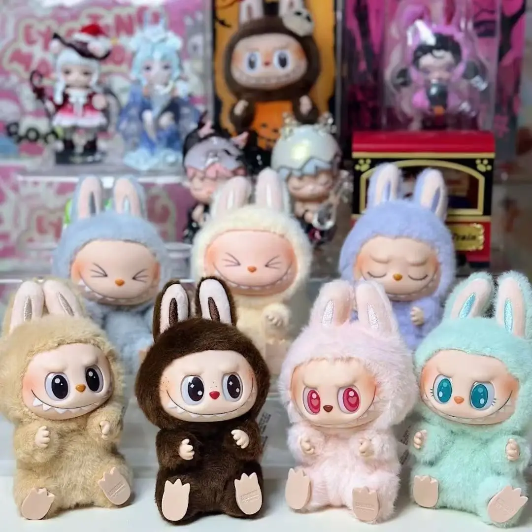 Labubus 앉아 파티 인형 애니메이션 피규어 장난감 마카롱 펜던트 괴물 Labubu 좌석 장난감 Kawaii 키 체인 액세서리 선물