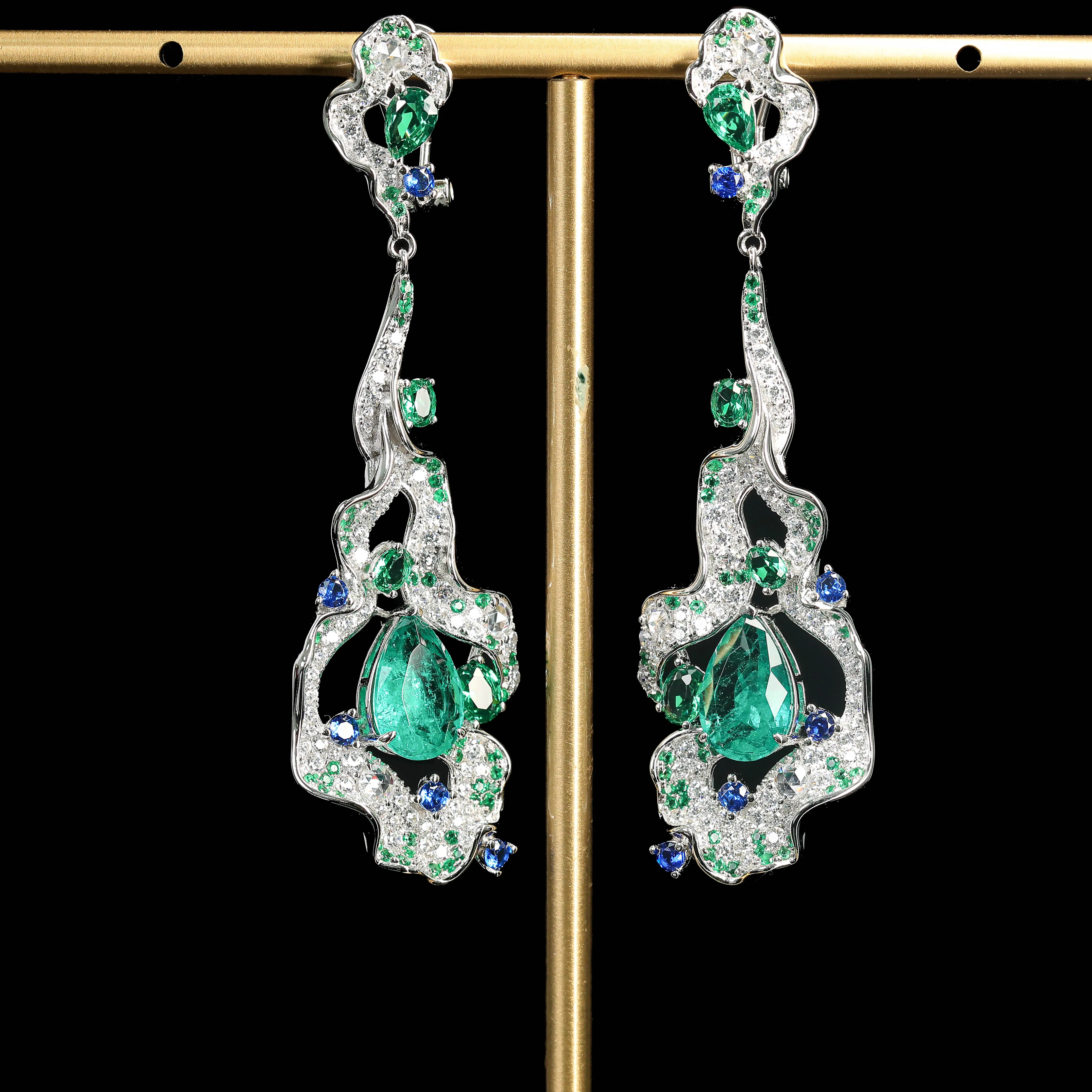 Vintage Artificial Pear Emerald Drop Earrings Luxury Art Nouveau 925 Sterling Silver Fine Jewelry for Women's Banquet Party Gift