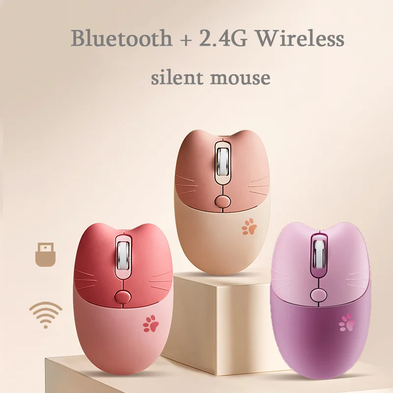 

Cute Wireless Bluetooth Mouse Ergonomic Pink Optical USB Mice Kawaii Dual Mode Purple Gaming Silent Mouse For Laptop PC Computer