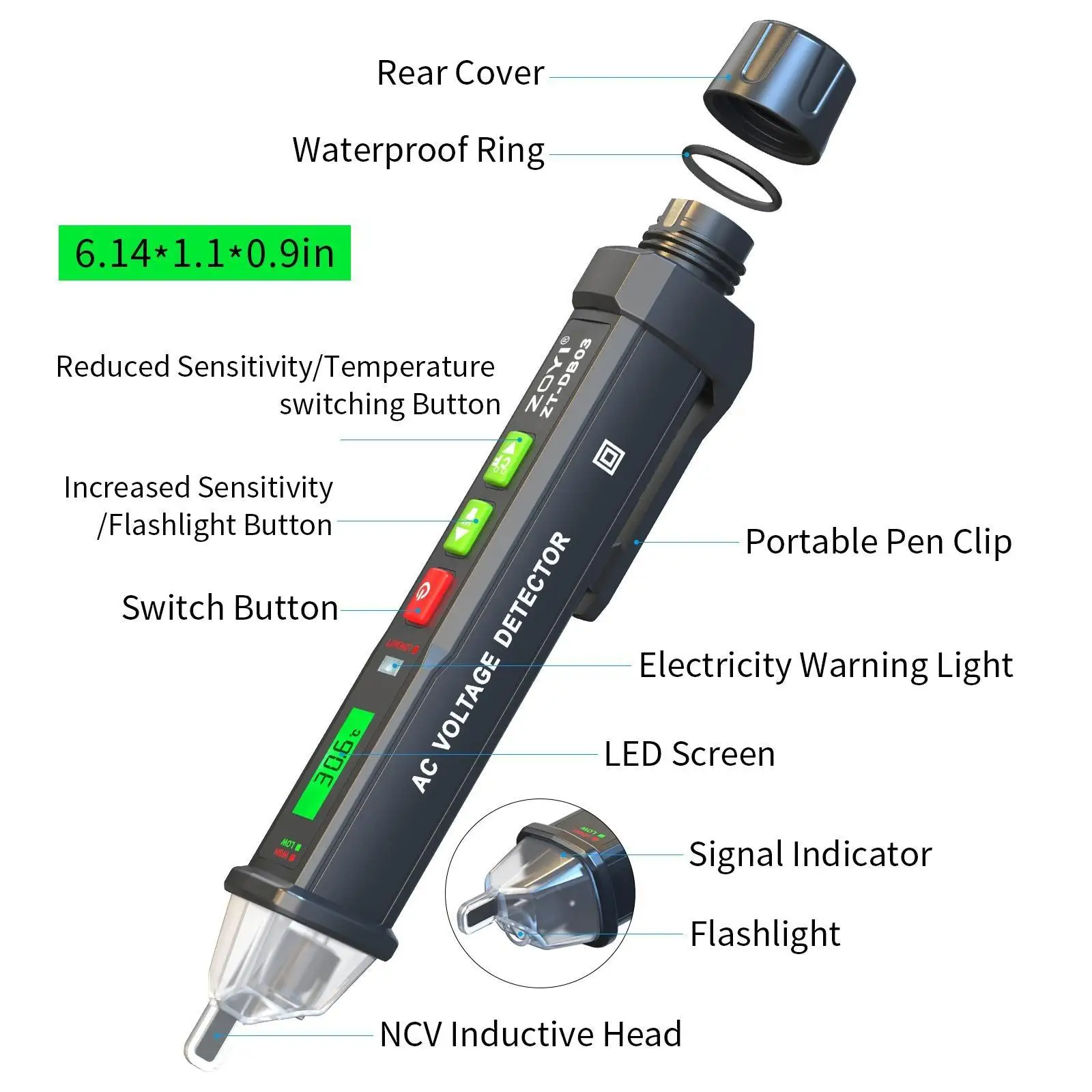 ZT-DB03 Voltage Tester with Ambient temperature display,Non Contact Voltage Tester,Multi-Range Electrical Tester,Live/null line