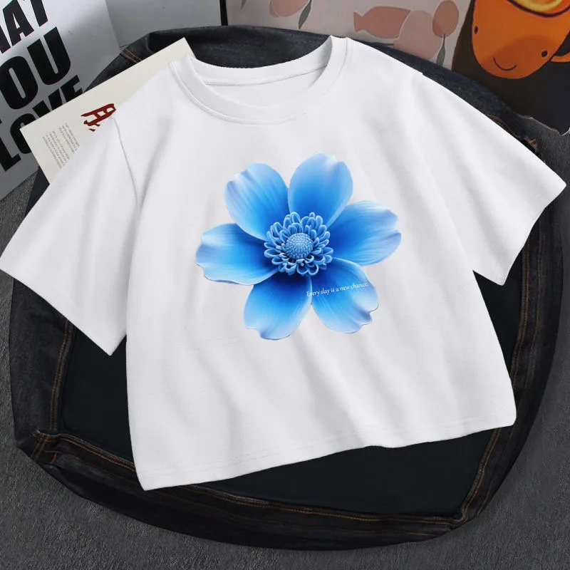 

Women's Summer Casual Short Sleeve Cropped T-Shirt, Loose Fit Top with Exquisite Print, Suitable for Daily Wear and Vacation