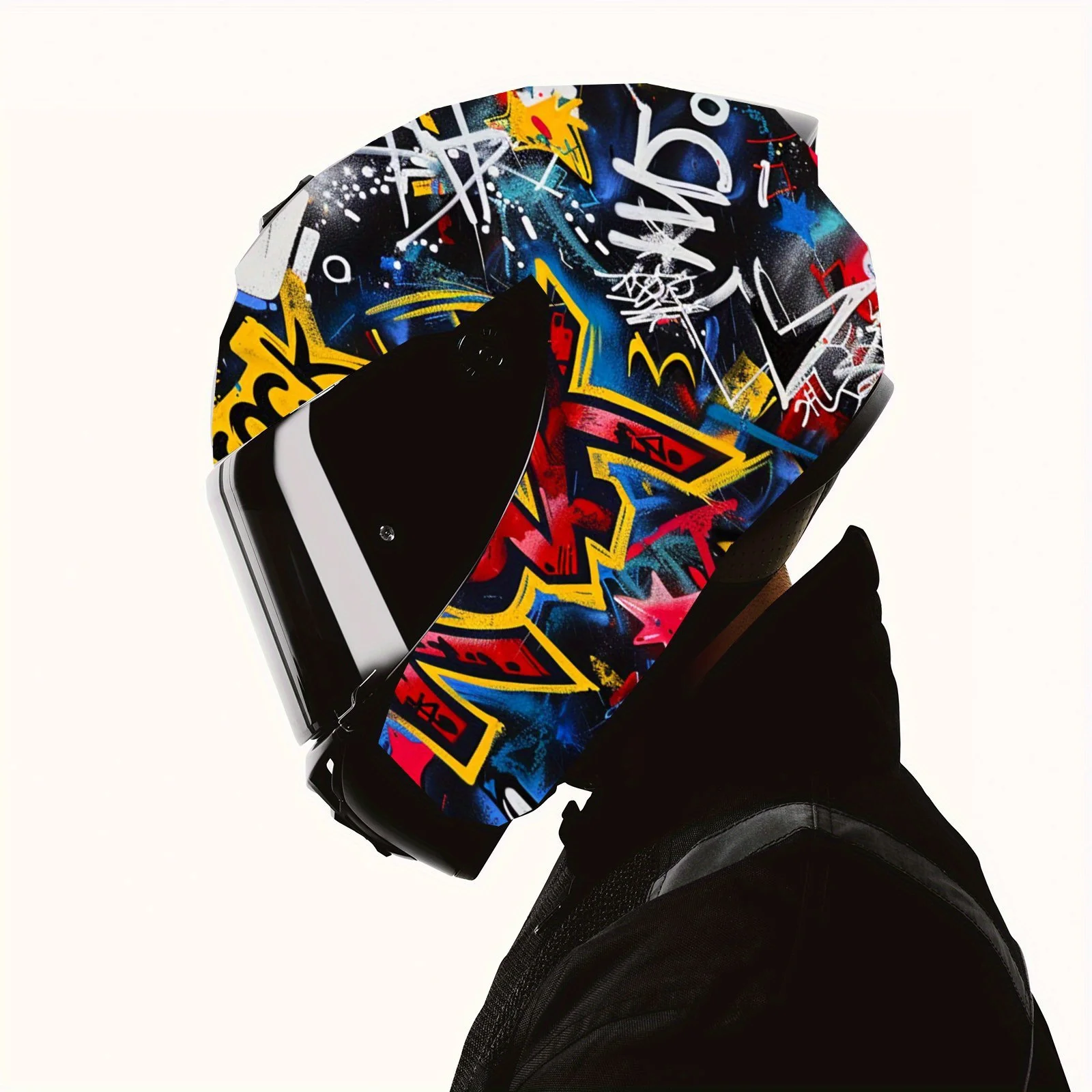 ديناميكية روك أزياء نمط خوذة لكامل الوجه الفينيل التفاف ملصق، مقاوم للماء مقاومة للخدش ذاتية اللصق PVC الشارات، الفنية #4