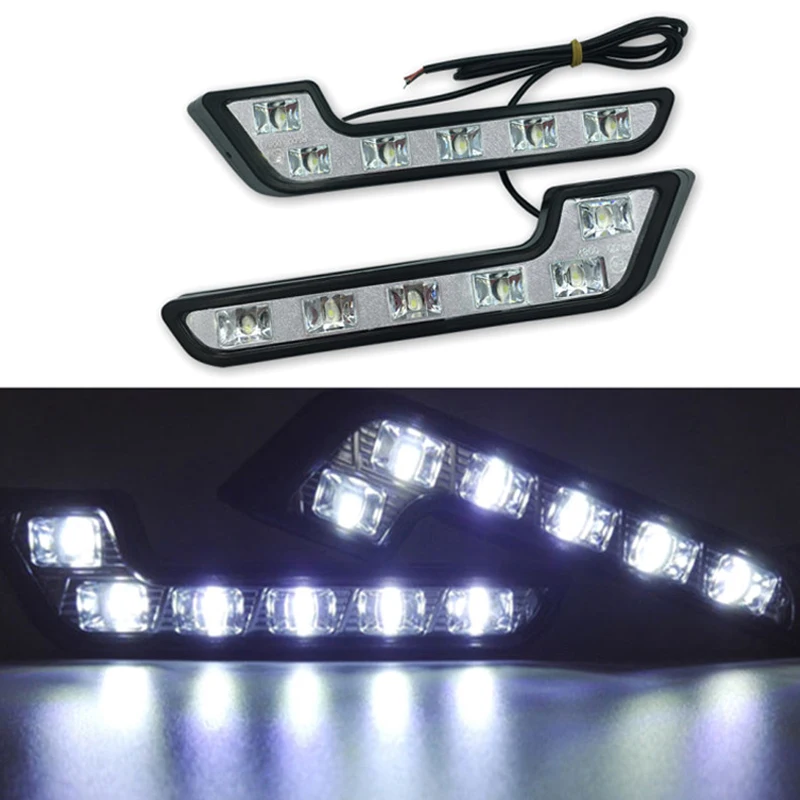Daytime Running 12V 6 LED Lights L Shaped Driving Lamp Daytime Running Fog Light Waterproof Car LED Lamp Replacement