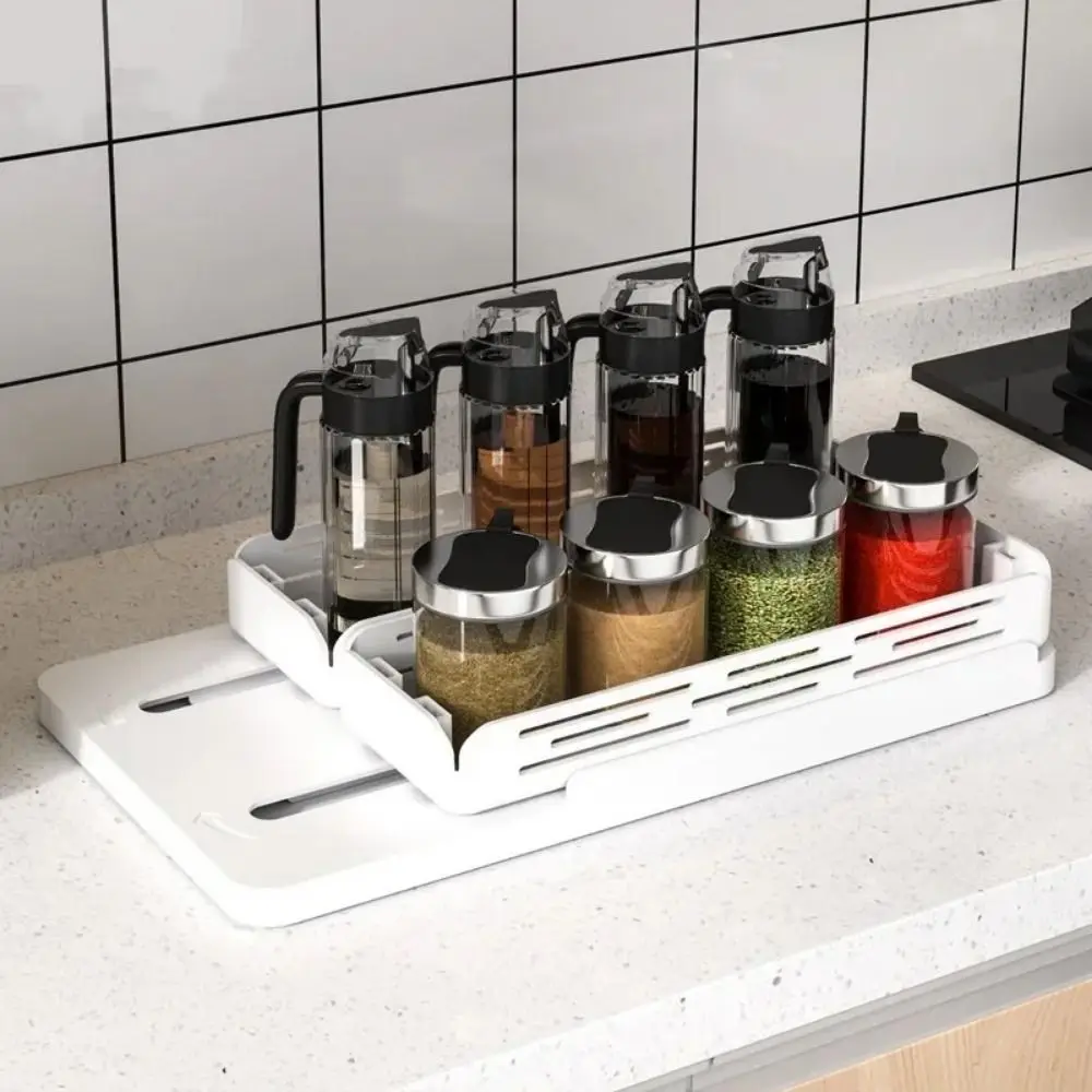 1/2 Tier Rotating Spice Rack Detachable Pull Out Sliding Spice Holder Space Saving Non-Skid Base Kitchen Cabinet Organizer