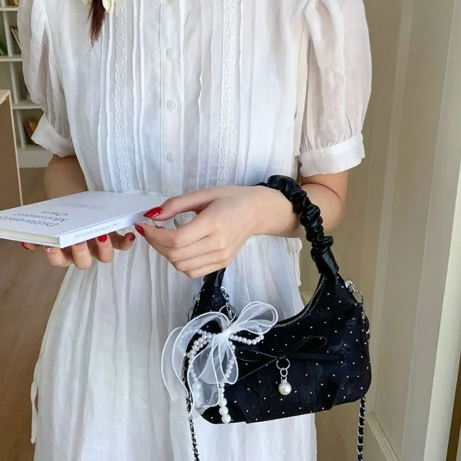 

Модная молодежная кружевная изысканная сумка с бантом, милая свежая и красивая универсальная женская сумка с диагональным крестом, сумка в форме пельменей