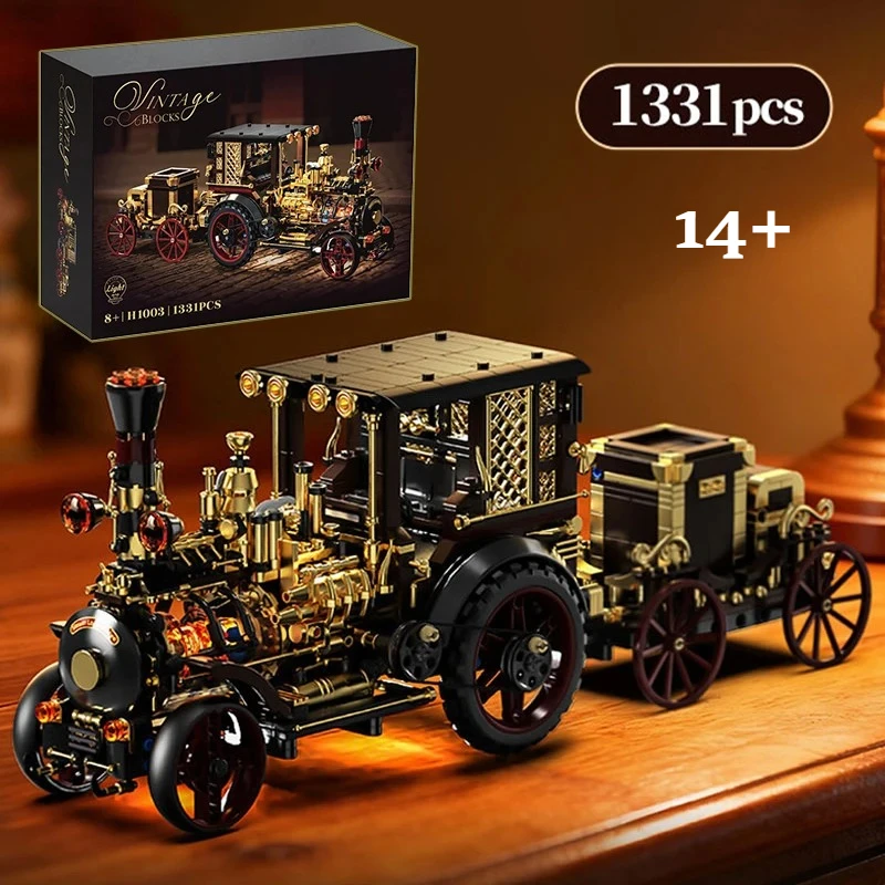 

Винтажный набор мини-конструкторов: Паровозик и Карусель, 1331 деталь, Ретро-телефон, 3D-головоломка, модель-игрушка для мальчиков, подарок для детей