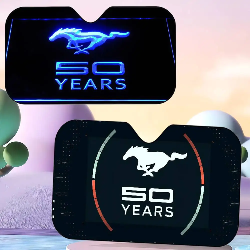 F-Fords M-Mustang 50 Jahre Auto-Sonnenschutz, Auto-Windschutzscheibe, universeller Sonnenschutz, zusammenklappbare Visierabdeckungen