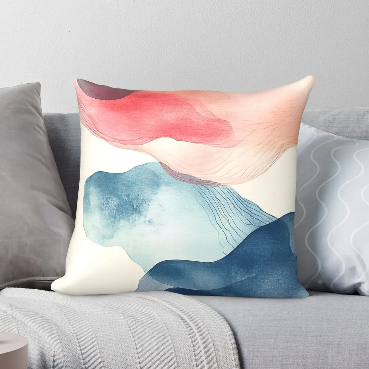 Modern Waves Flowing Square Pillowcase Polyester Linen Velvet Printed Zip Decorative Pillow Case Sofa Seater Cushion Case