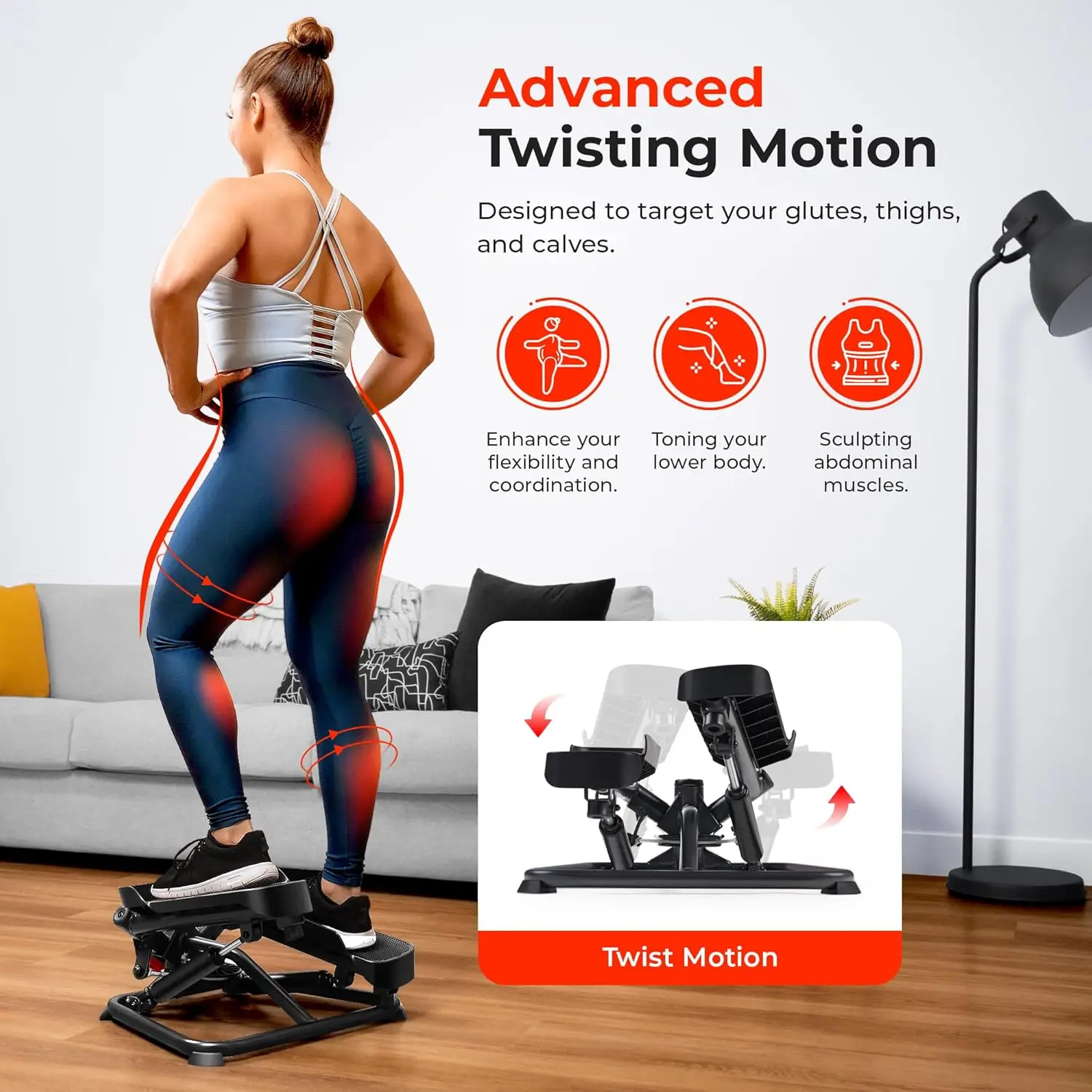 Advanced Twist Stepper Machine Workout Cardio Mini Stair Master Climber Thigh Space Twist Stepper Resistance Band w Optional