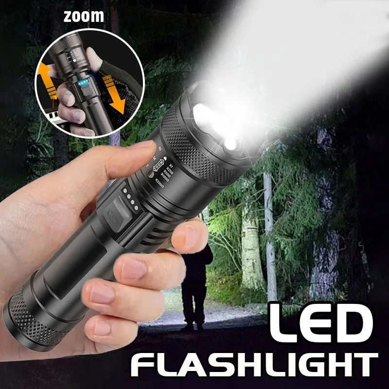 

Tactical LED Flashlight 2000LM USB Rechargeable Waterproof Grade Zoom Torch Bright Portable Emergency Light for Camping Outdoor