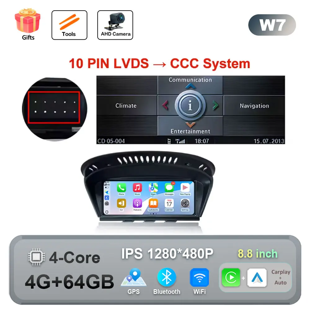 Draadloze CarPlay Android 16 Auto Multimedia Radio Voor BMW 5 3-serie E60 E61 E62 E63 E90 E91 E92 E93 CCC CIC GPS WIFI Bedraad Auto