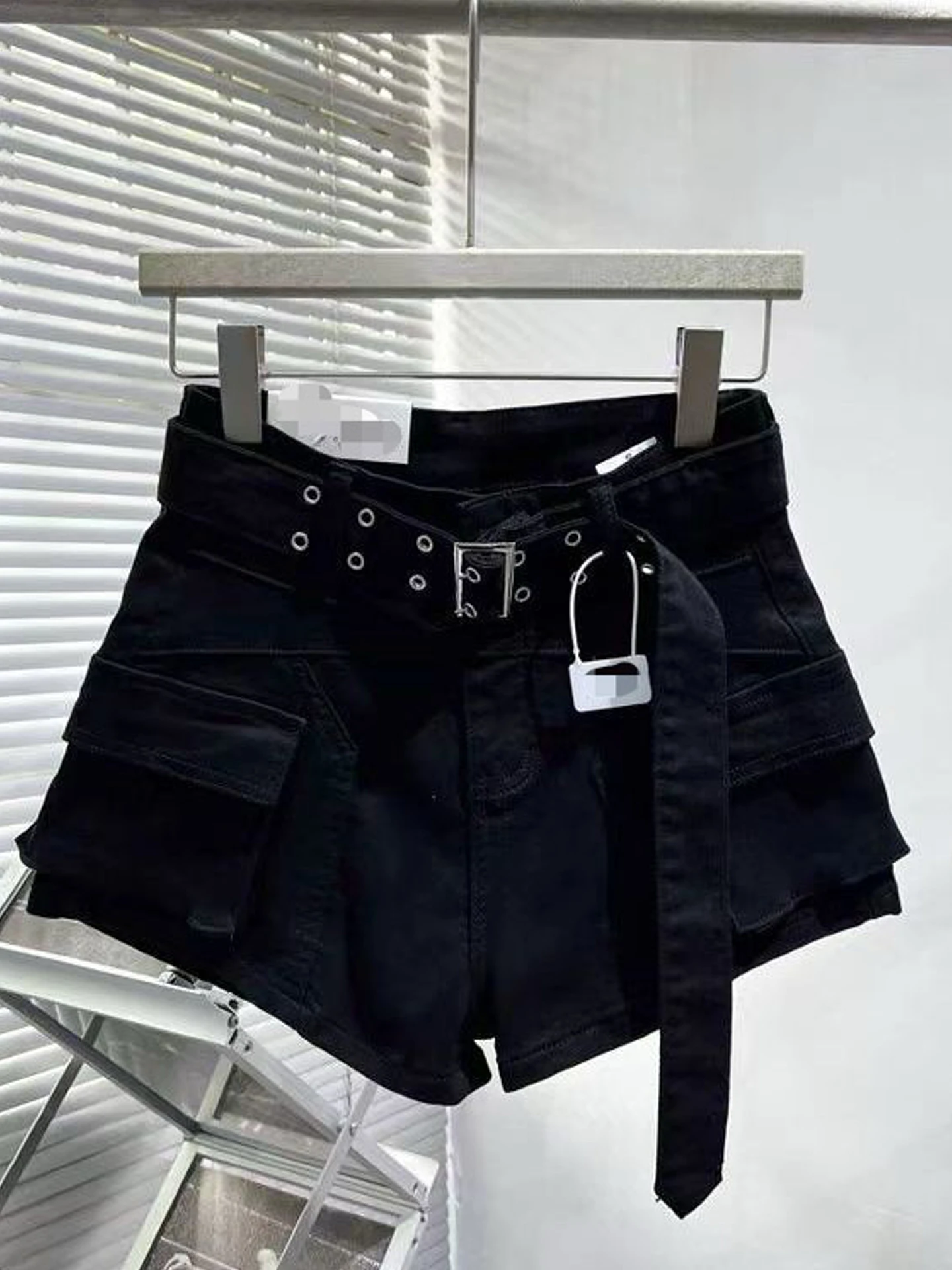 Retro American Workwear Denim Shorts Women's High Waist Slimming Loose Simple Hot Pants Design Sense Patchwork Jeans