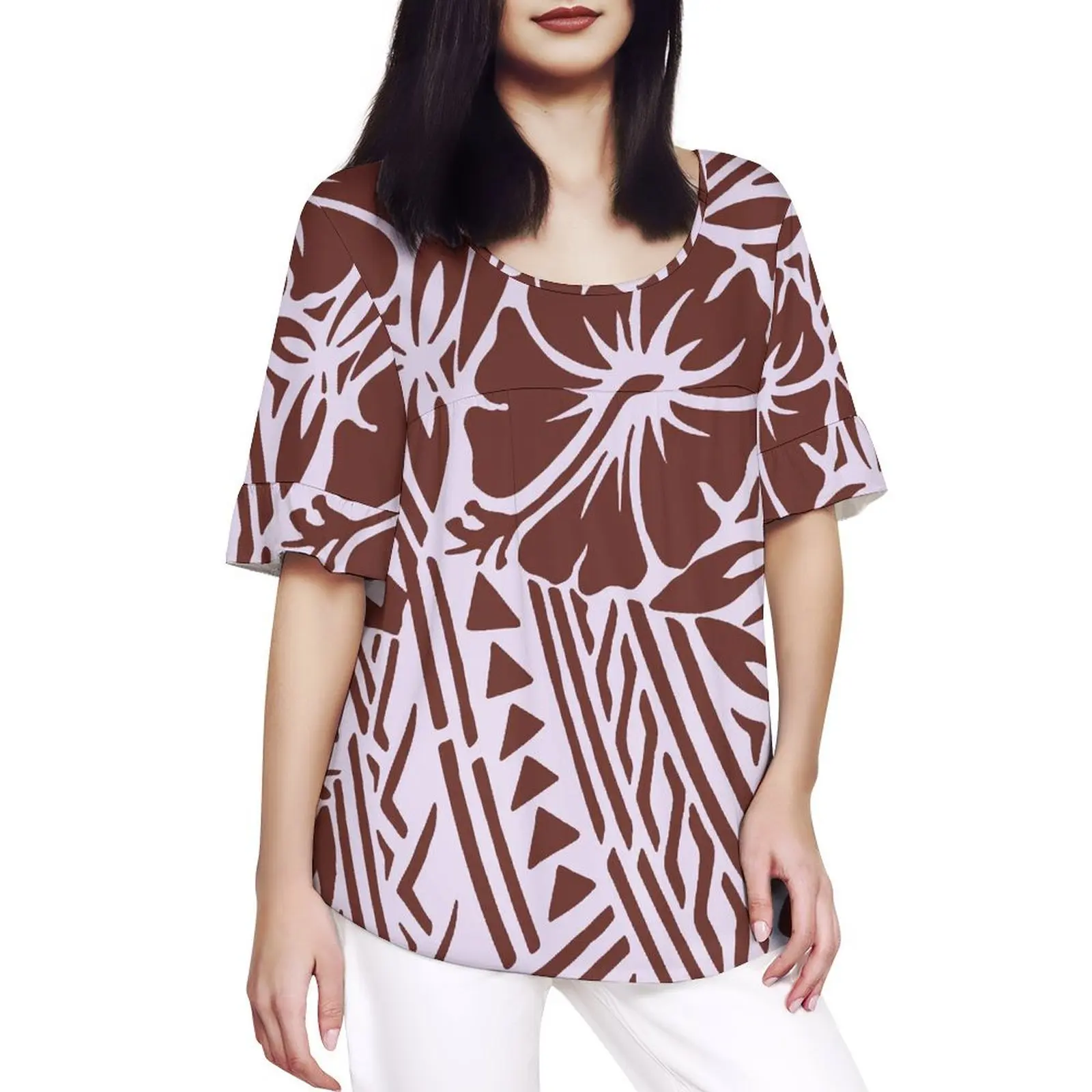Office Commuter Women'S Top Half Sleeve Loose Large Round Neck T-Shirt Fiji Samoa Print Custom Polynesian Women'S Wear