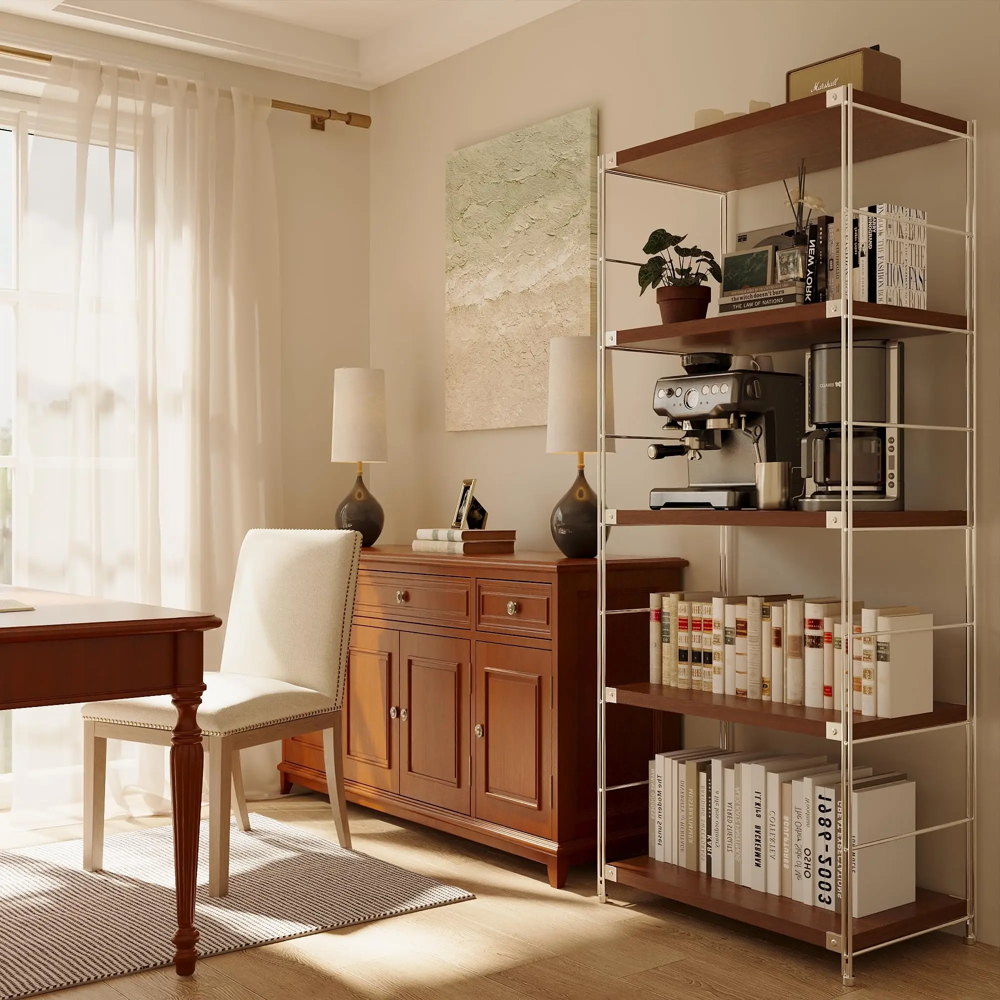 

5-Tier Industrial Bookshelf With Adjustable Shelves For Living Room Bedroom Home Office