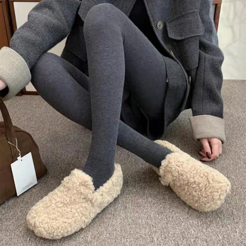

Leisure Mary Jane Shoes Woman Basic Hook & Loop Flat Low Heels Round Toe Shoes for Women Solid Fur Square Buckle Women Plus Size