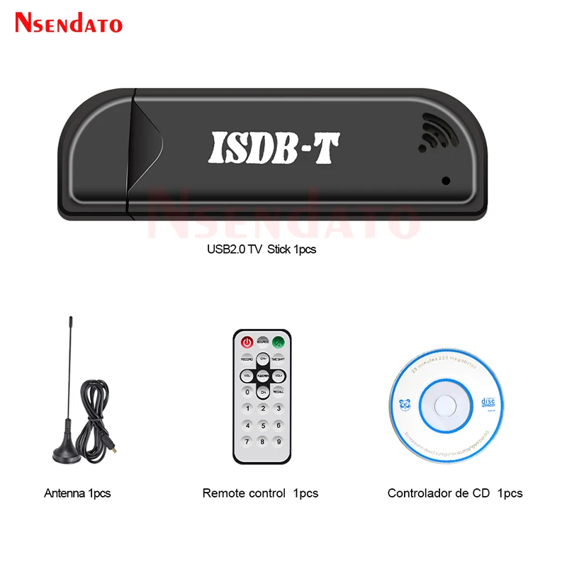 Mini ISDB-T Digital USB 2,0, sintonizador de TV HDTV, receptor de grabadora con antena de Control remoto para Brasil