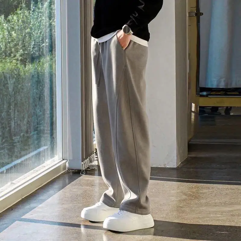 

Мужские утепленные брюки-бананы свободного кроя из хлопка с эффектом стирки, широкие, прямые, повседневные, осенне-зимние