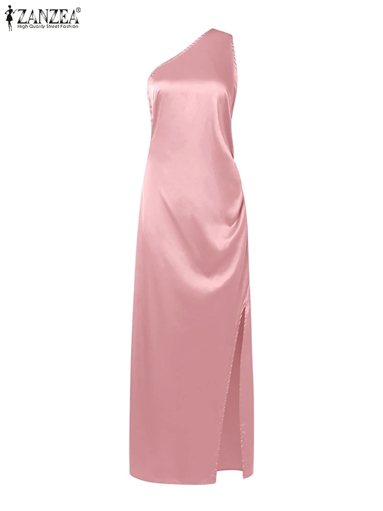 ZANZEA femmes été Robe Maxi une épaule sans manches réservoir robes 2025 soirée Robe d'été Vintage couleur unie Robe Femme
