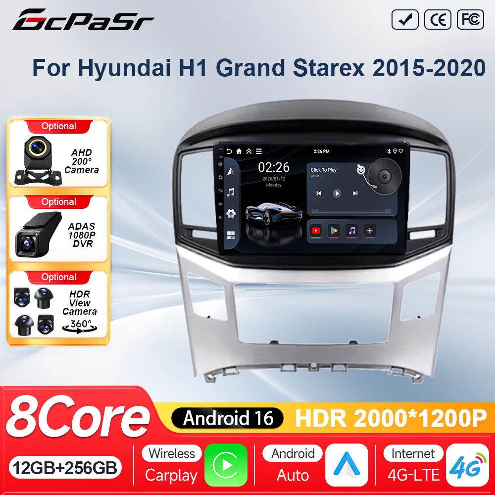 Android 16 Car Radio Wireless Carplay For Hyundai H1 Grand Starex 2015-2020 Head Unit Multimedia Player GPS Navigation 5G Wifi