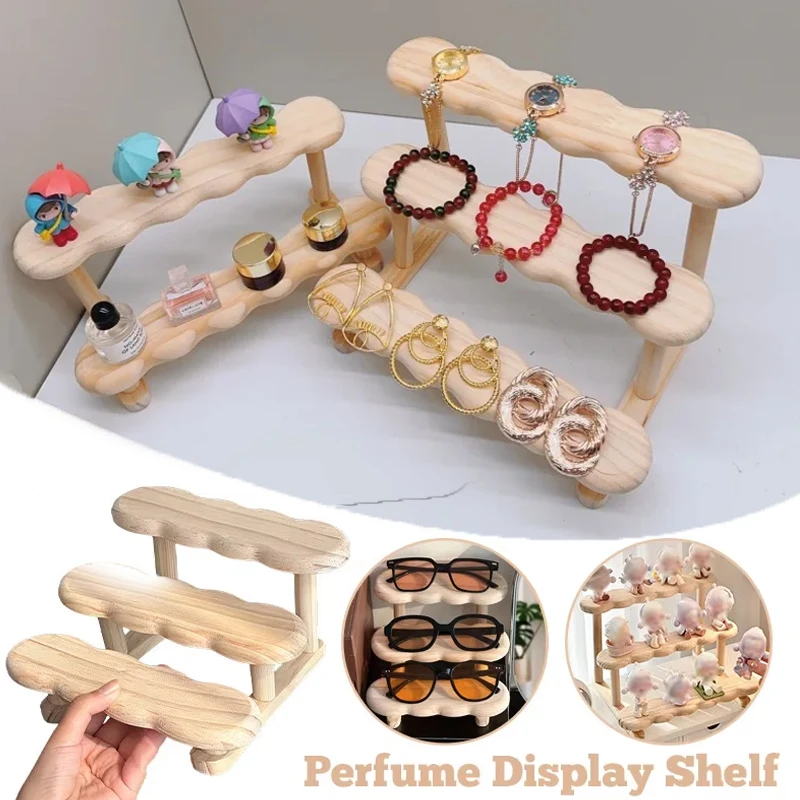 

2025 Trapezoid Wooden Display Stand 2/3 Tier Desktop Shelf Organizer for Perfumes Figures Dolls Cosmetics Storage Home Decor