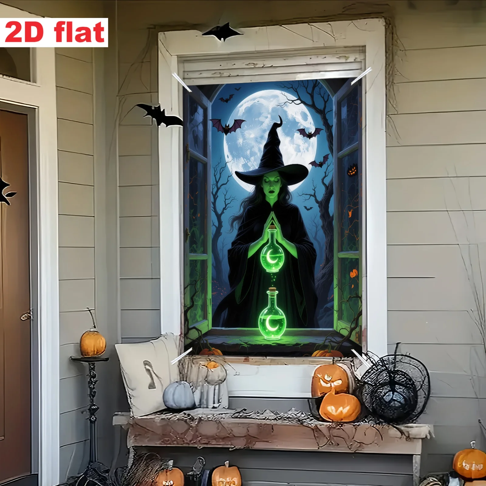 2D flat 1-piece product - Enigmatic Witch Banner - Extra Large 31x47 inches - Dark Gothic-style window decorationzyc