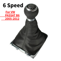 6 Speed For VW PASSAT B6 2005-2012 Manual  Chome Gear Shift Knob Lever Stick Shifter Gaiter Boot Cover PU Leather