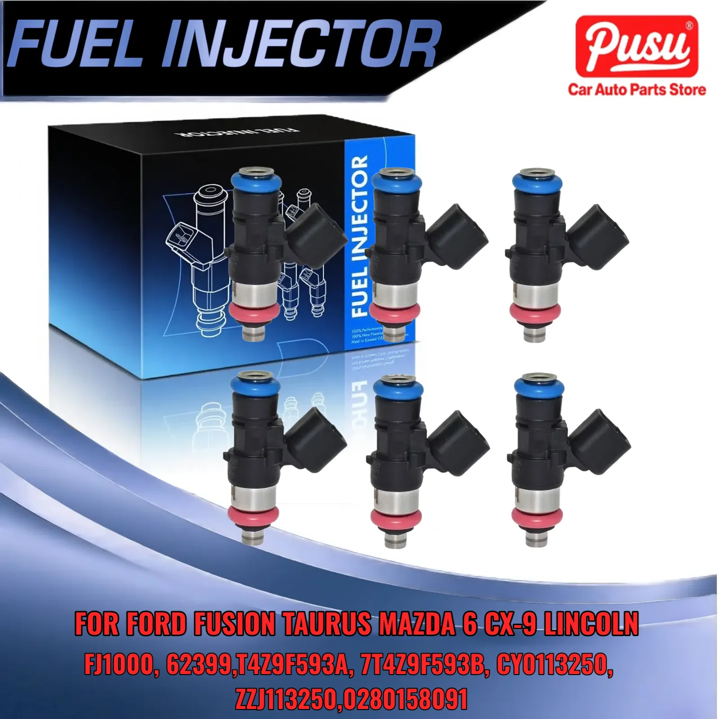 

Set of 6 Fuel Injectors for Ford Lincoln Mazda V6 3.5L 3.7L 0280158091 FJ1000 Fits Fusion Taurus CX9