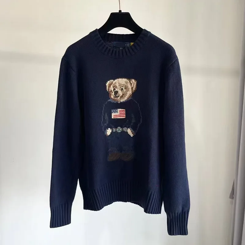 American Flag Crew Neck bear embroidery women men Long Sleeve Pullover Women's Sweater