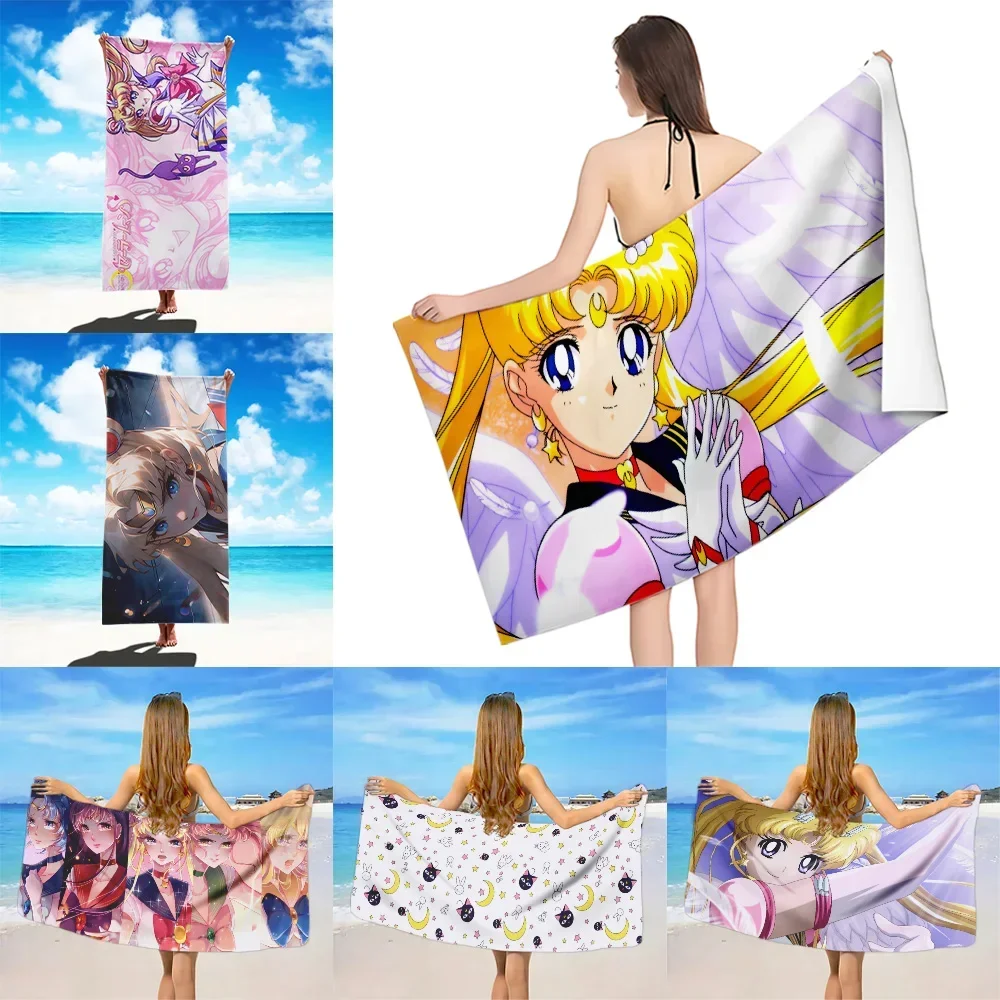 Japan Anime Cute S-Sailor M-MoonS Beach Towel Microfiber Sand Quick Dry Soft Sandproof Pool Towels for Women Travel Shower