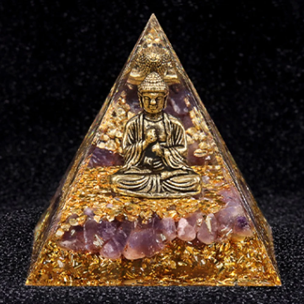 NONE Natural Crystal Energy Generator Pyramid Buddha Lapis Lazuli Amethyst Reiki Healing Resin Pyramid Egyptian Room Decoration 6cm 8