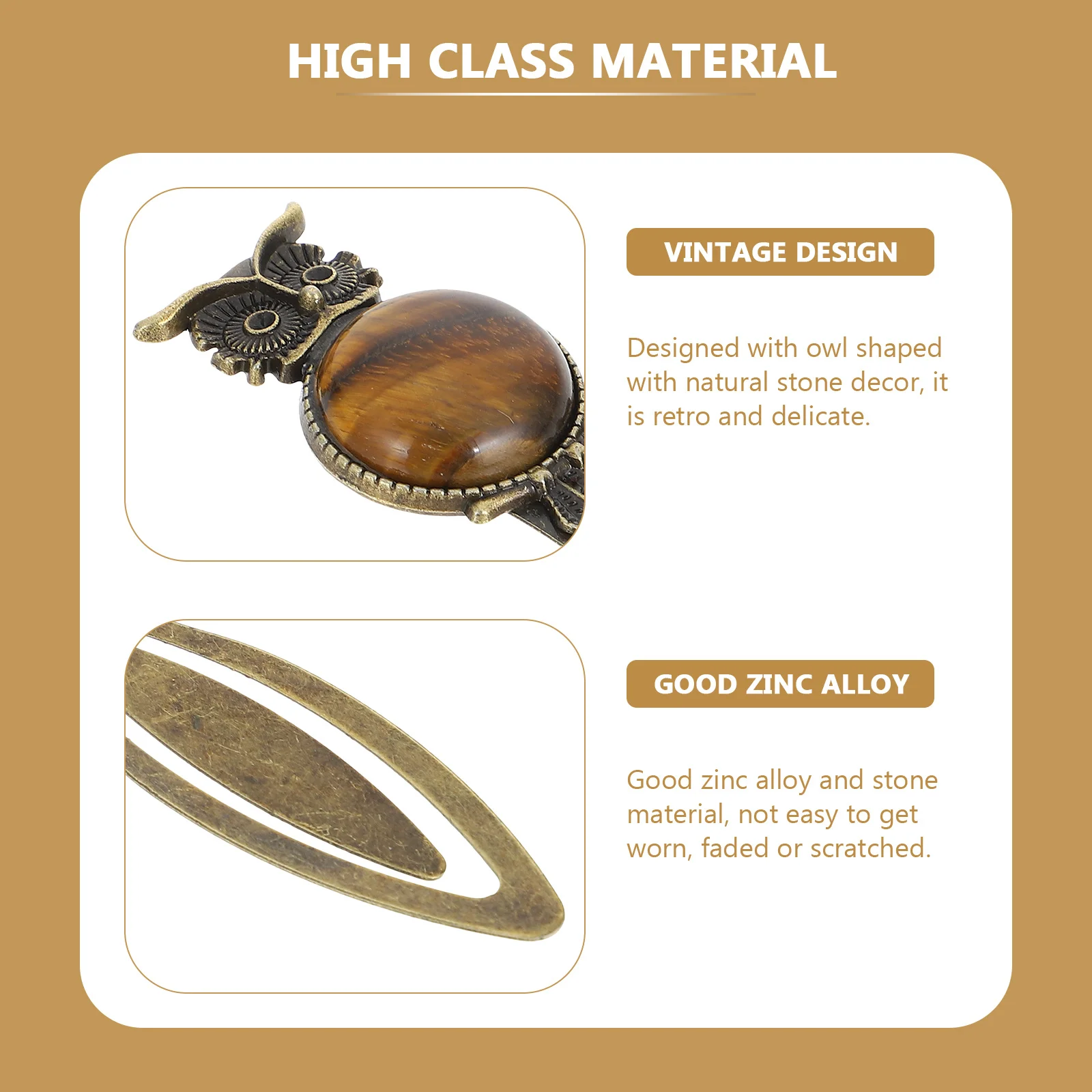 Retro Owl Book-Mark Zinc Alloy Metal Bookmark Natural Stone Decor Student Gift Office Home Library Wear