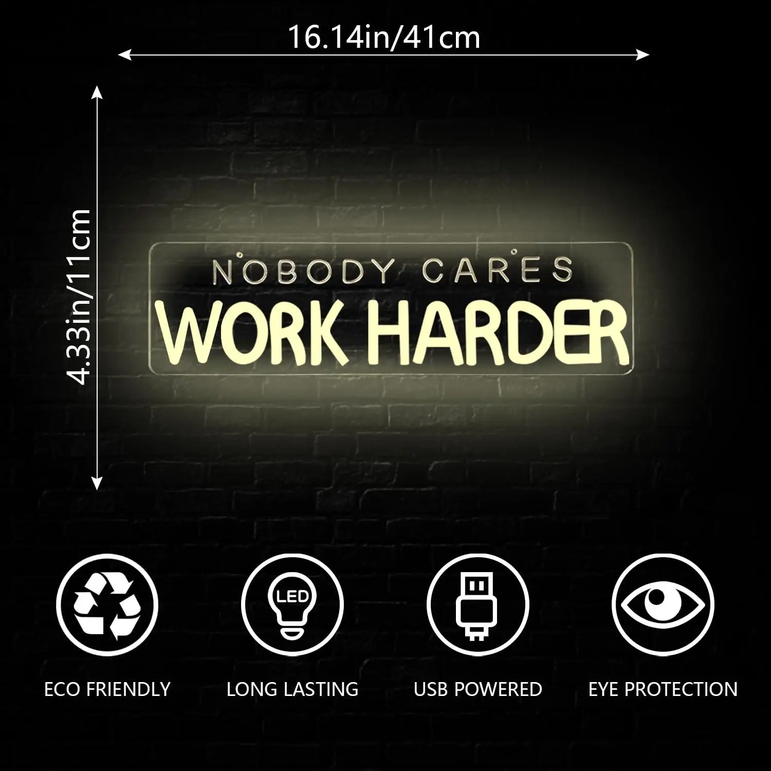 Nobody Cares Work Harder Neon Sign LED Light for Wall Decor Gym Office Study Room Motivational Home Fitness Art Decoration