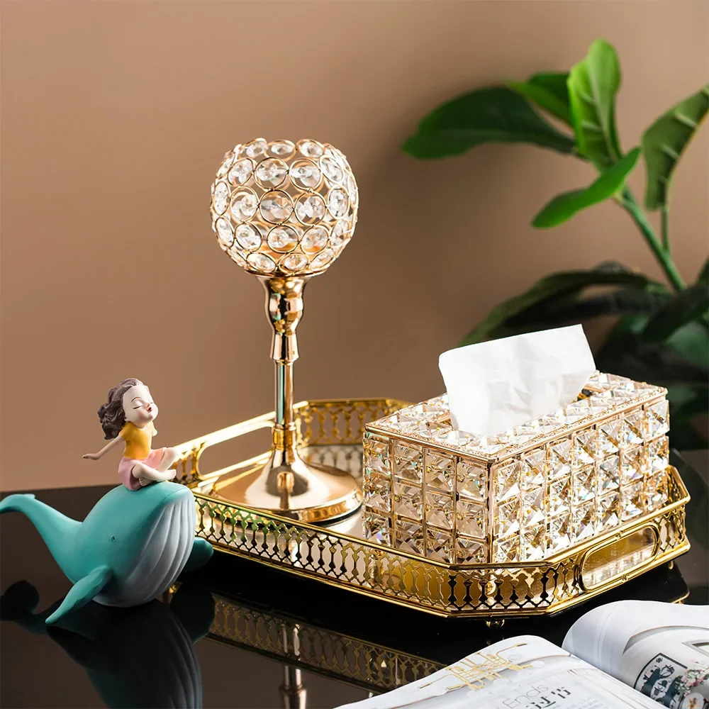 Minimalism Light Luxury High-end Living Room Tissue Box, Crystal Glass Paper Box, European Dining Table Napkin Drawer Box